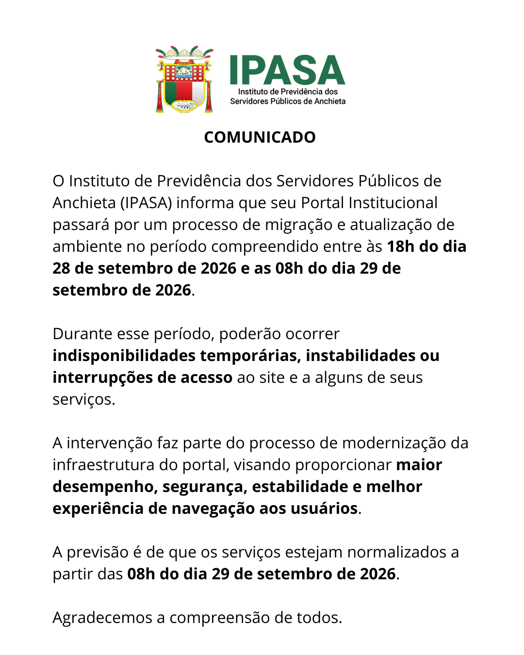 Comunicado institucional